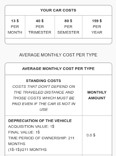 Autocosts Screen 2