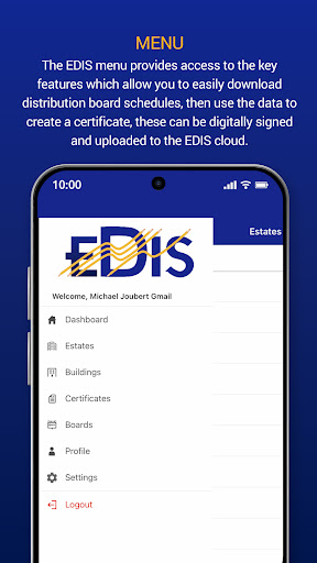 EDIS ELECTRICAL CERTIFICATES Screen 2