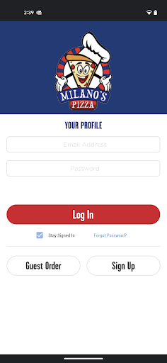 Android application Milano’s Pizza screenshort