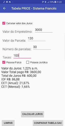 Juros Bancarios - Tabela SAC, Screen 2