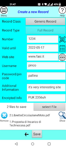 Secure Records: for Data&Files Screen 2