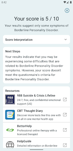 Borderline Personality Test Screen 3