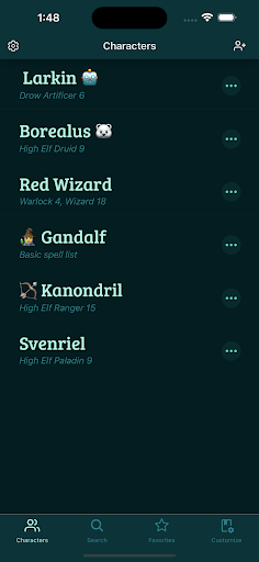 Android application 5e DnD Spell List screenshort