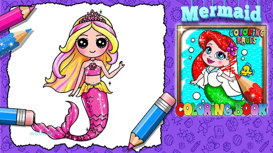 Glitter mermaid coloring pages