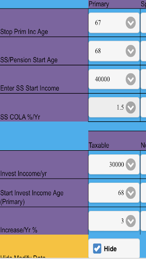 Income and Tax Planner Screen 2