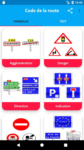 Android application test panneaux de signalisation screenshort