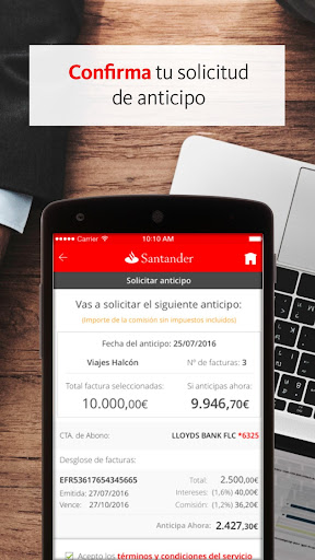 Screenshot of Confirming Santander