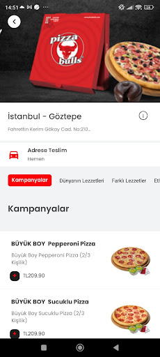 Android application Pizza Bulls screenshort
