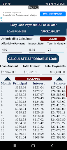 Easy Loan Payment Calculator Screen 3