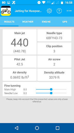 Android application Jetting for Husqvarna 2T screenshort