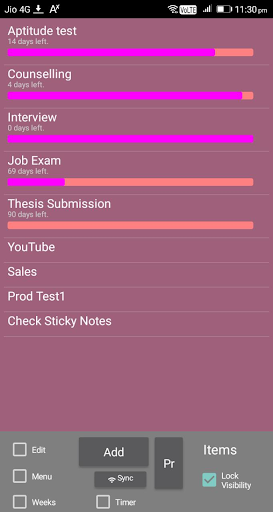 Android application Days Left List and Pomodoro screenshort