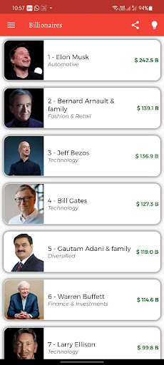Android application Billionaire screenshort