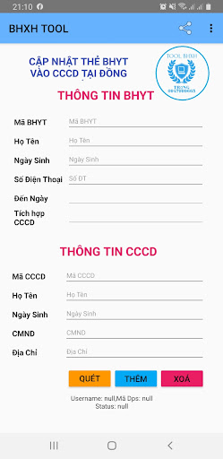 Android application Quét mã qr cập nhật CCCD BHYT screenshort
