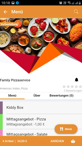 Android application Family Pizzaservice screenshort