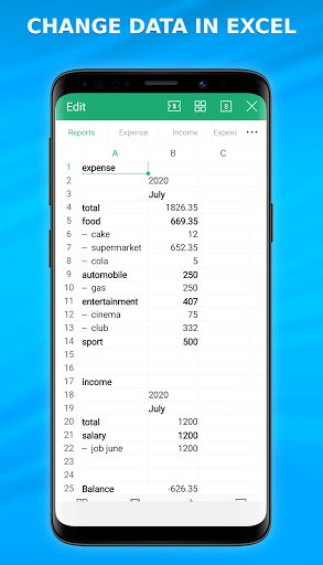 Android application Money Manager in Excel screenshort