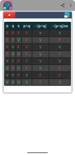 Android application Generador de Tablas de Verdad screenshort