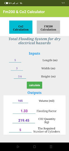 FM200 and CO2 Calculator Screen 3