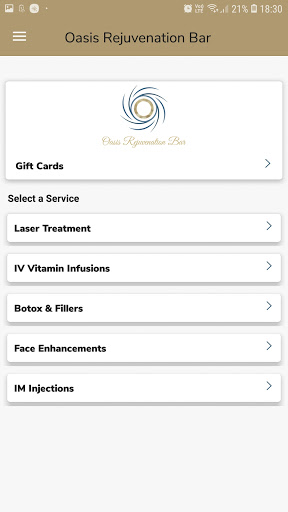 Android application Oasis Rejuvenation Bar screenshort