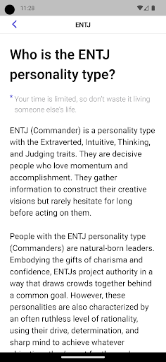The 16 personality Test Screen 2
