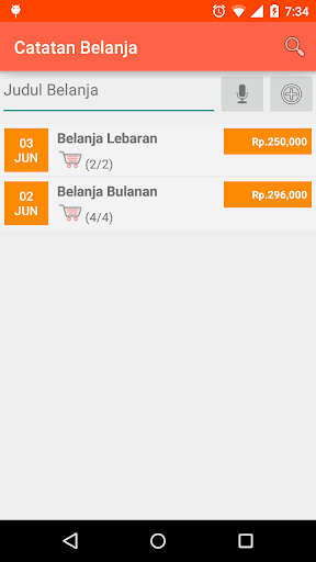 Android application Catatan Belanja screenshort