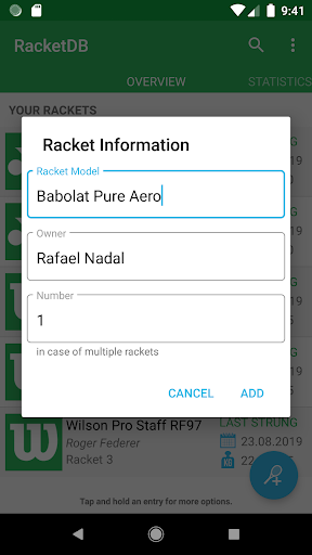 RacketDB Screen 2