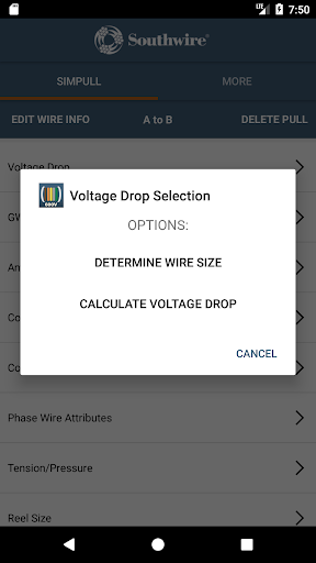 Screenshot of SIMpull 600V Calculator