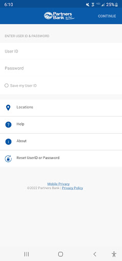 Android application Partners Bank Mobile screenshort