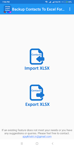 Android application Backup Contacts To Excel For W screenshort