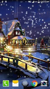 浪漫聖誕冬季城市雪夜景動態桌布壁紙