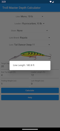 Troll Master Depth Calculator Screen 2