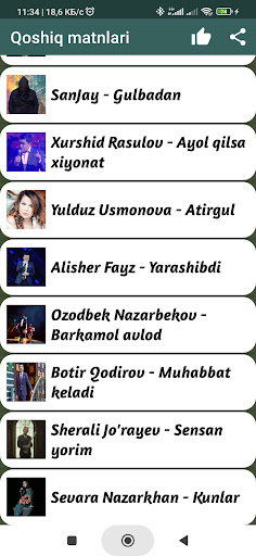 Qoshiqlar matnlari Screen 2
