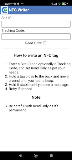 Android application CliqTags NFC Writer screenshort