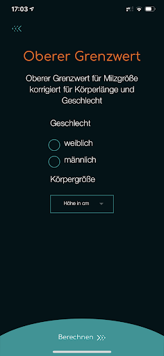 SplenoCalc - Berechnung Milzgr Screen 2