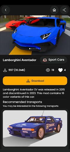 Android application Cars for Minecraft screenshort