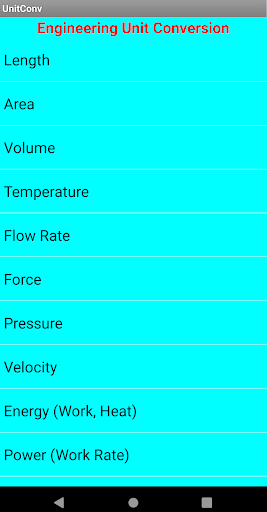 Android application Engineering Unit Conversion screenshort