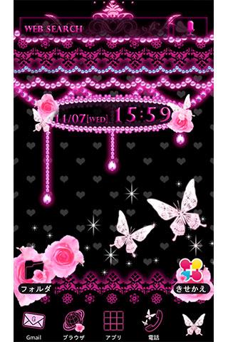 Android application Pink×Black Butterfly テーマ screenshort