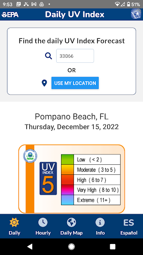 Android application EPA's SunWise UV Index screenshort