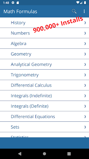 Screenshot of Math Formulas