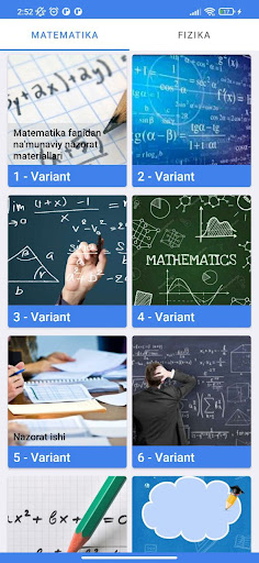 Android application Matematika va Fizika Testlar screenshort