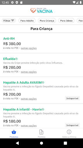 Android application Casa da Vacina screenshort