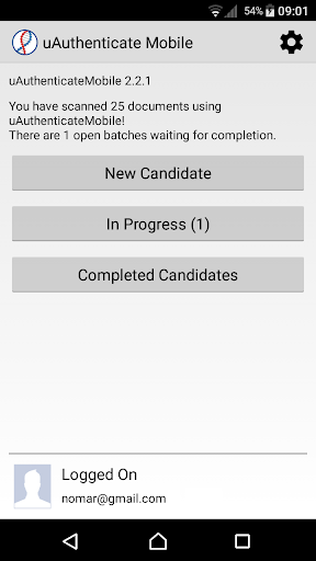 Android application uAuthenticate Right to Work screenshort
