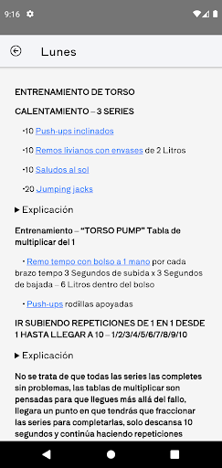 Street Gym Personal Program Screen 2
