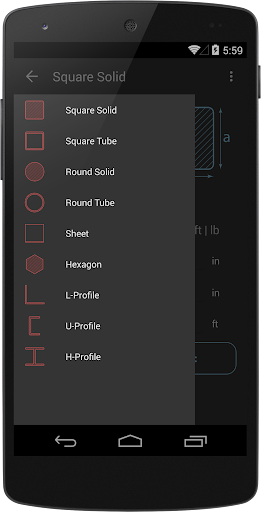 Steel Weight Calculator Screen 2