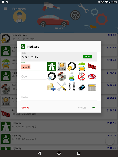 Screenshot of MyFuelLog2: My car statistics