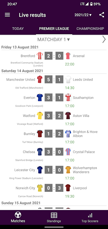 Live Scores for Premier League - 4.2.9 - (Android)