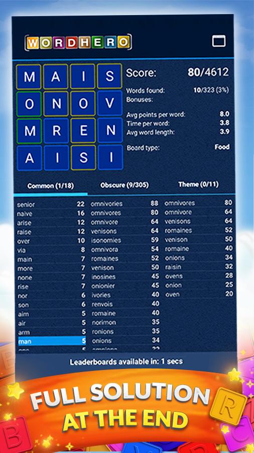 Android application WordHero : word finding game screenshort