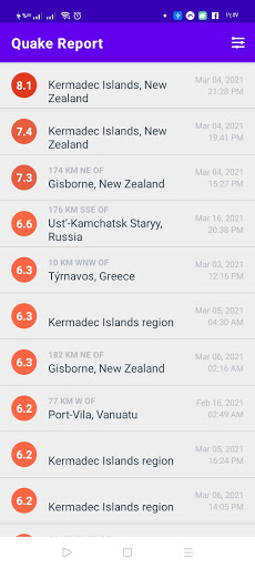 Android application Quake Report screenshort