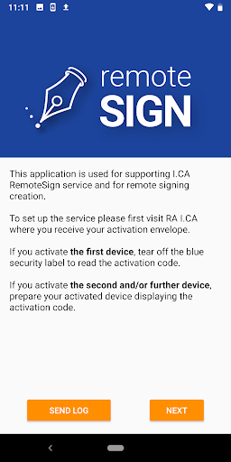 Android application I.CA RemoteSign screenshort