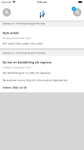 Android application Holmbergs Bygg & Montage screenshort
