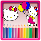 Happy kitty coloring book icon